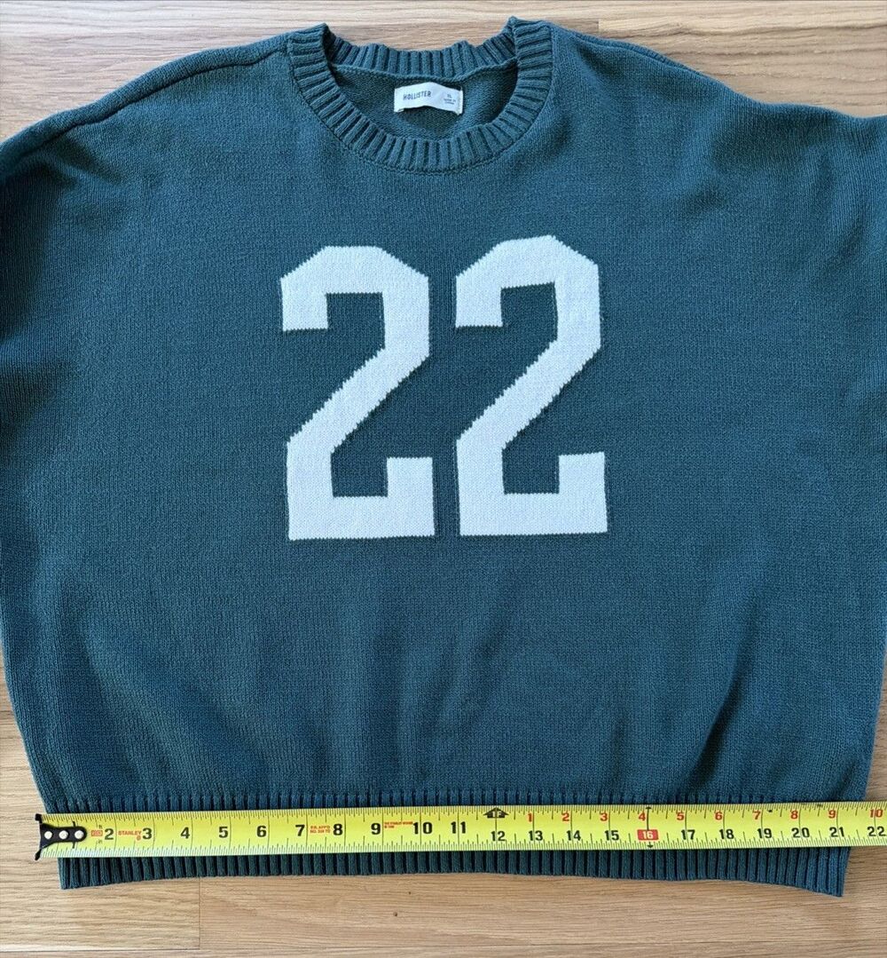 Women's Hollister Green White Sweater 22 XL Preppy University Casual Y2K Style - Picture 10 of 12